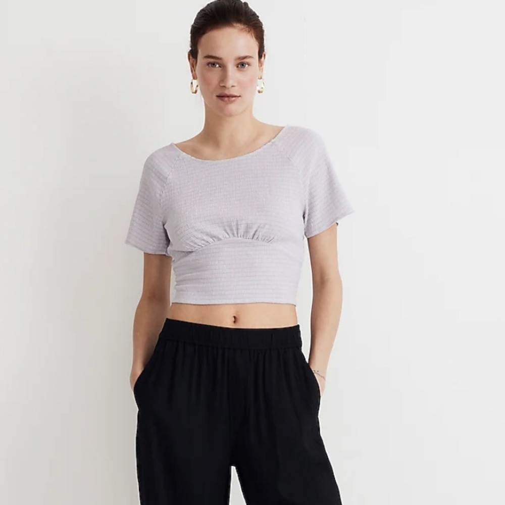Madewell shirred crewneck crop top dusty lavender